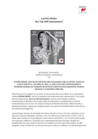 Lavinia Meijer, una de las arpistas más aplaudidas por la crítica, lanza su nuevo álbum Are You Still Somewhere? Lavinia Meijer, una de las arpistas más aplaudidas por la crítica, lanza su nuevo álbum Are You Still Somewhere?