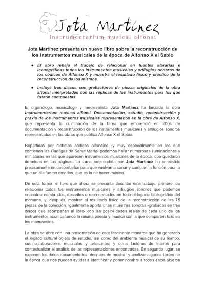 Jota Martínez presenta un nuevo libro sobre la reconstrucción de antiguos instrumentos musicales Jota Martínez presenta un nuevo libro sobre la reconstrucción de antiguos instrumentos musicales