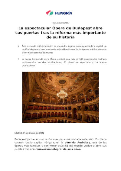 La espectacular Ópera de Budapest abre sus puertas tras la reforma más importante de su historia