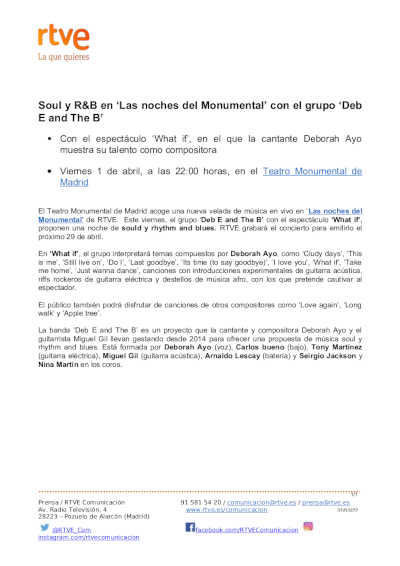 Soul y R&B en ‘Las noches del Monumental’ con el grupo ‘Deb E and The B’