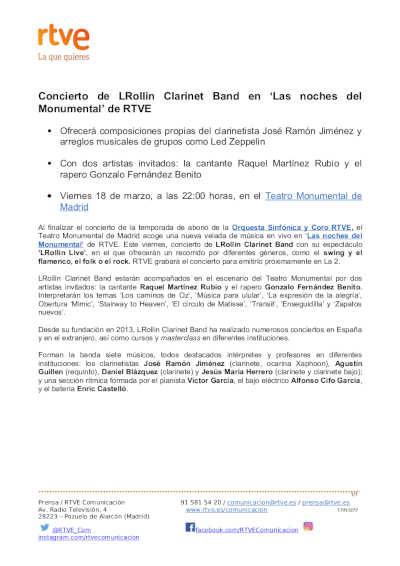 Concierto de LRollin Clarinet Band en ‘Las noches del Monumental’ de RTVE