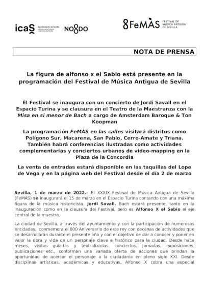 La figura de alfonso x el Sabio está presente en la programación del Festival de Música Antigua de Sevilla