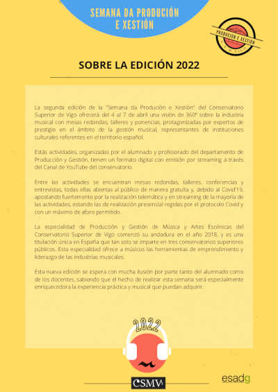 “Semana da Produción e Xestión” del Conservatorio Superior de Música de Vigo