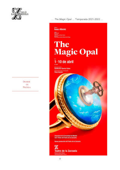 La opereta de Isaac Albéniz ‘The Magic Opal’ vuelve al Teatro de la Zarzuela 128 años después