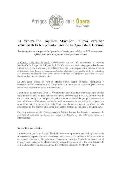 El venezolano Aquiles Machado, nuevo director artístico de la temporada lírica de la Ópera de A Coruña