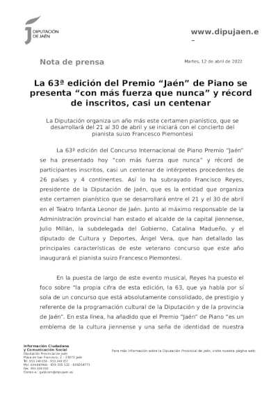 La 63ª edición del Premio “Jaén” de Piano se presenta “con más fuerza que nunca” La 63ª edición del Premio “Jaén” de Piano se presenta “con más fuerza que nunca”