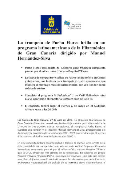 La trompeta de Pacho Flores brilla en un programa latinoamericano de la Filarmónica de Gran Canaria