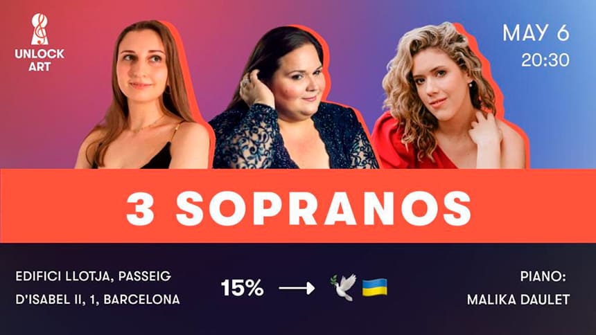 Concierto benéfico en favor de Ucrania de 3 sopranos el próximo 6 de mayo en Barcelona