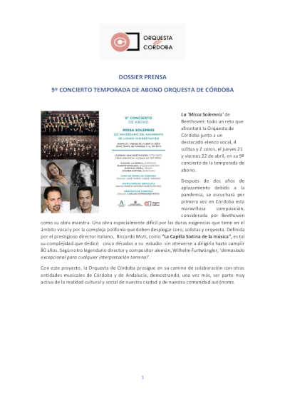 Noveno concierto temporada de abono de la Orquesta de Córdoba