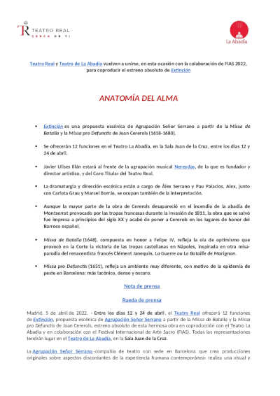 «Extinción» del Teatro Real y Teatro de la Abadía, en estreno absoluto, con la colaboración de FIAS 2022