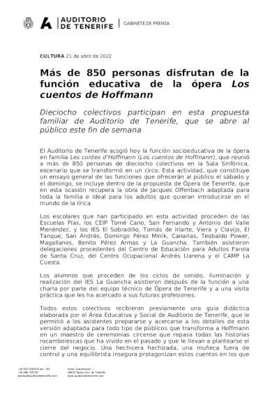 Más de 850 personas disfrutan de la función educativa de la ópera Los cuentos de Hoffmann
