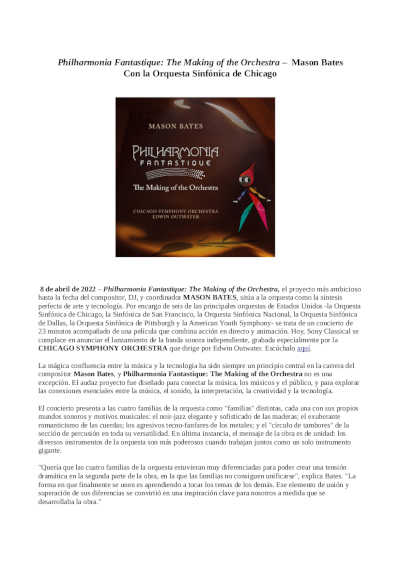Philharmonia Fantastique – The Making of the Orchestra el proyecto más ambicioso Mason Bates Philharmonia Fantastique – The Making of the Orchestra el proyecto más ambicioso Mason Bates