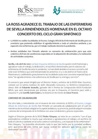 La ROSS rinde homenaje a las enfermeras de Sevilla en el octavo concierto del Ciclo Gran Sinfónico