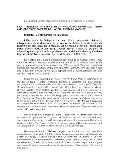 La OV y Liebreich Interpretan un programa esperitual e íntimo con Pärt, Berg, Haydn y Wagner