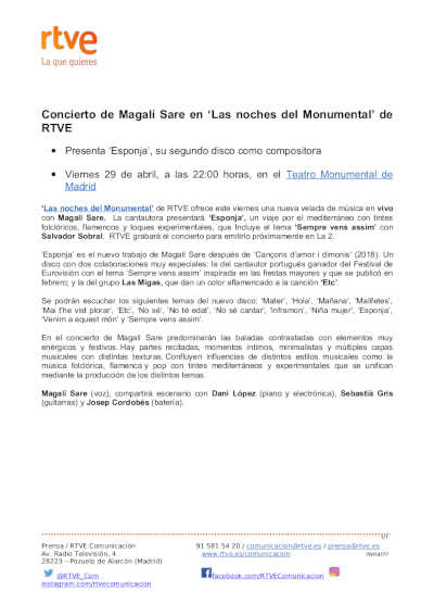 Concierto de Magalí Sare en ‘Las noches del Monumental’ de RTVE