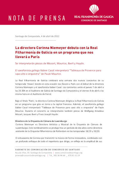 La directora Corinna Niemeyer debuta con la Real Filharmonía de Galicia en un programa que nos llevará a París