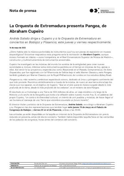 La Orquesta de Extremadura presenta Pangea, de Abraham Cupeiro