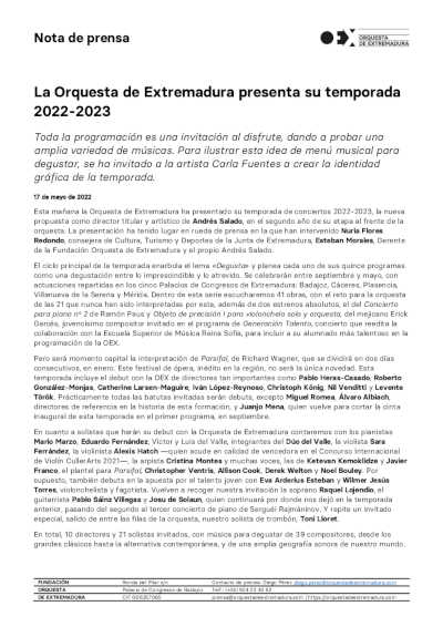 La Orquesta de Extremadura presenta su temporada 2022-2023