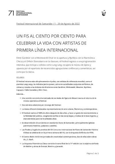 La 71º edición de un Festival Internacional de Santander ciento por ciento para celebrar la vida