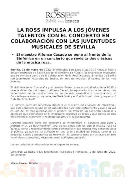 La ROSS impulsa a los jóvenes talentos con el concierto en colaboración con las JMS