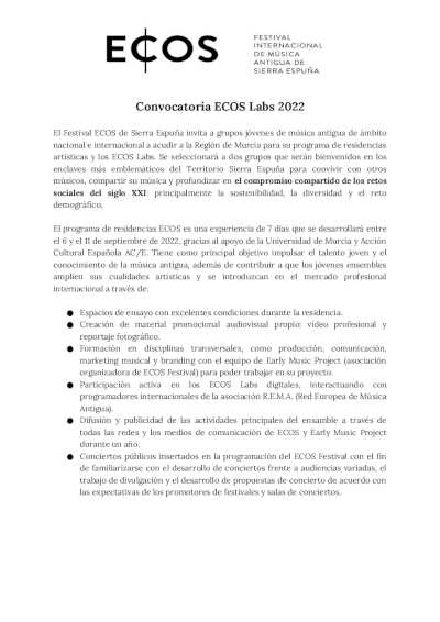 Abierta la convocatoria al programa de residencias ECOS Labs 2022