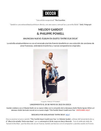 Melody Gardot & Philippe Powell anuncian «Entre eux deux»,  el nuevo álbum en dueto
