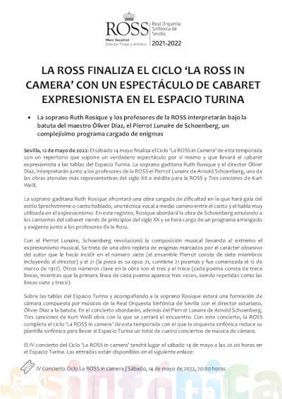 La ROSS finaliza el ciclo «La ROSS in Camera» con un espectáculo de cabaret expresionista