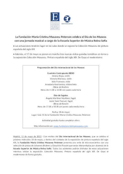 La Fundación Mª Cristina Masaveu Peterson celebra el Día de los Museos con una jornada musical