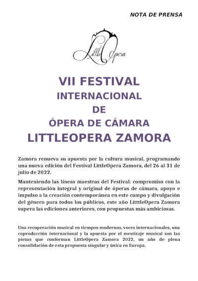 VII Festival Internacional de ópera de cámara LittleÓpera Zamora