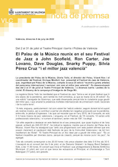 El Palau de la Música reúne en su Festival de Jazz al «mejor jazz valenciano”
