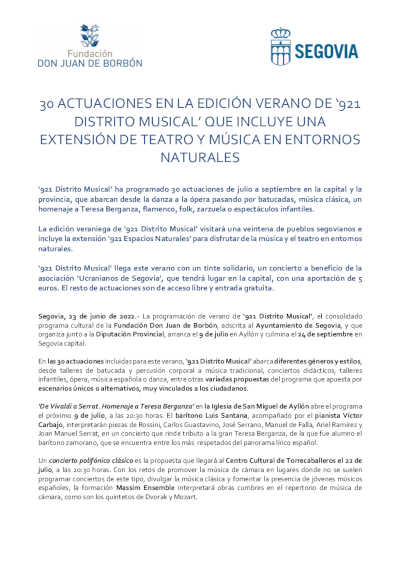 «921 Distrito Musical» que incluye una extensión de teatro y música en entornos naturales