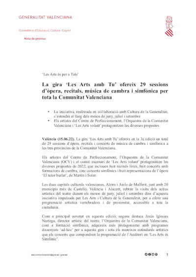 La gira ‘Les Arts amb Tu’ ofrece 29 sesiones de ópera, recitales, música de cámara y sinfónica