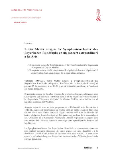 Zubin Mehta dirige a la Symphonieorchester des Bayerischen Rundfunks en un concierto extraordinario en Les Arts