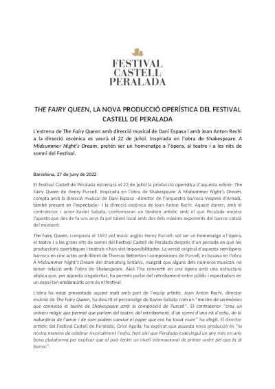 Se estrena «The Fairy Queen», la nueva producción operística del Festival Castell de Peralada
