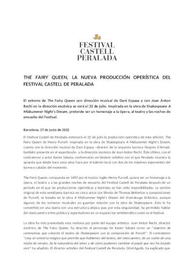 Se estrena «The Fairy Queen», la nueva producción operística del Festival Castell de Peralada
