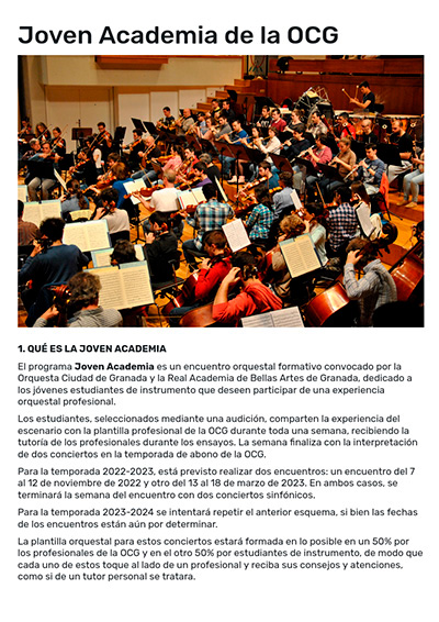 Nueva convocatoria para la Joven Academia de la Orquesta Ciudad de Granada Nueva convocatoria para la Joven Academia de la Orquesta Ciudad de Granada