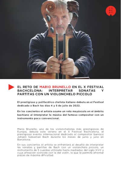 El reto de Mario Brunello en el X Festival Bachcelona: Interpretar sonatas y partitas con violonchelo piccolo