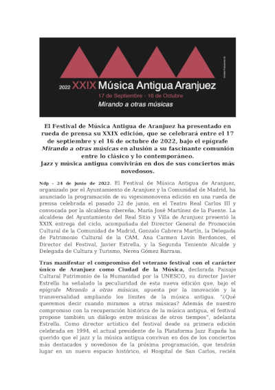 El Festival de Música Antigua de Aranjuez se prepara para celebrar su XXIX edición