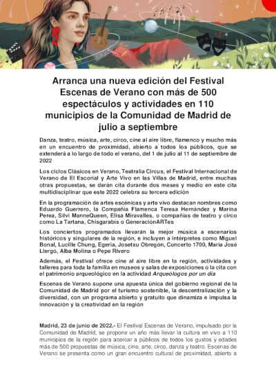 Arranca la 35º edición del Festival Escenas de Verano con más de 500 espectáculos y actividades