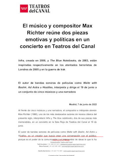 El músico y compositor Max Richter reúne dos piezas emotivas y políticas en un concierto en Teatros del Canal