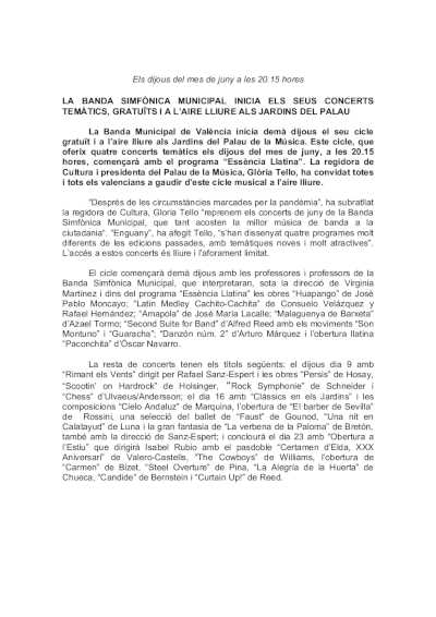 La Banda Sinfónica Municipal de València inicia sus conciertos temáticos gratuitos