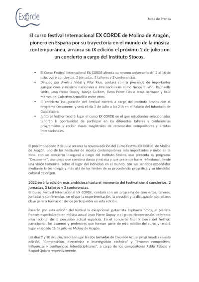 El Curso-Festival Internacional EX CORDE de Molina de Aragón, arranca su IX edición El Curso-Festival Internacional EX CORDE de Molina de Aragón, arranca su IX edición