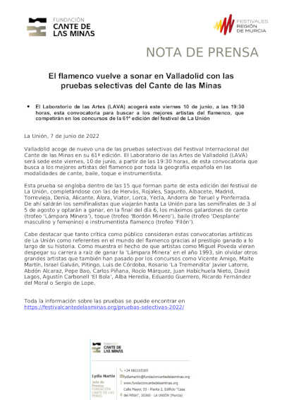 El flamenco vuelve a sonar en Valladolid con las pruebas selectivas del Cante de las Minas El flamenco vuelve a sonar en Valladolid con las pruebas selectivas del Cante de las Minas