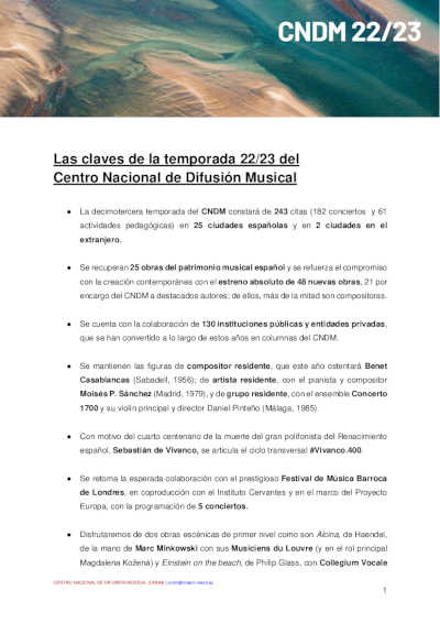 Las claves de la Temporada 22/23 del Centro Nacional de Difusión Musical