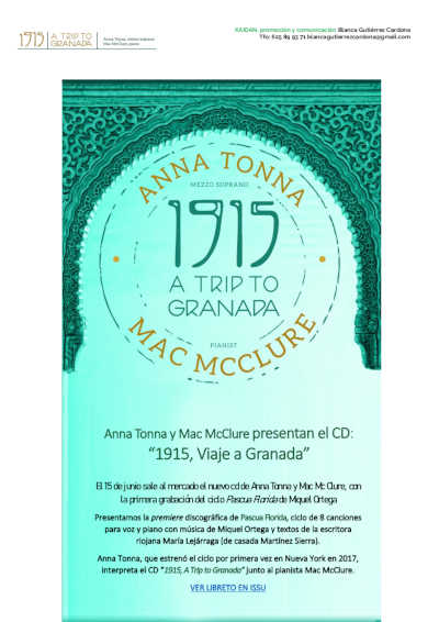 Nuevo CD de Anna Tonna y Mac Mc Clure, con la primera grabación del ciclo Pascua Florida de Miquel Ortega