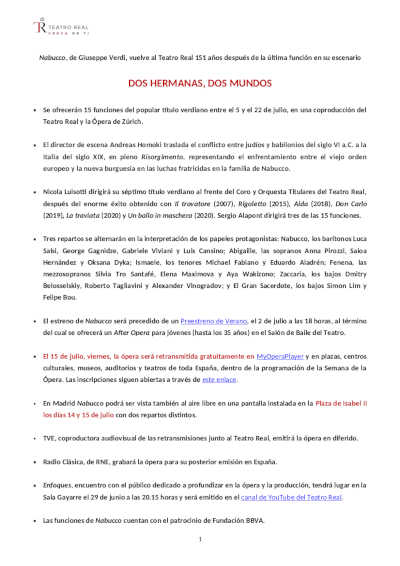 Nabucco, de Giuseppe Verdi, vuelve al Teatro Real 151 años después de la última función en su escenario
