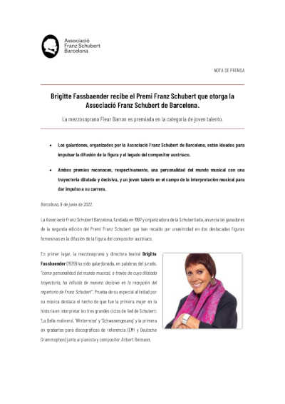 La Associació Franz Schubert Barcelona anuncia los ganadores de la segunda edición del Premi Franz Schubert
