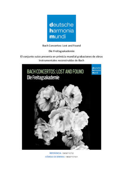El conjunto suizo Die Freitagsakademie prensenta en primicia mundial «Bach Concertos: Lost and Found»