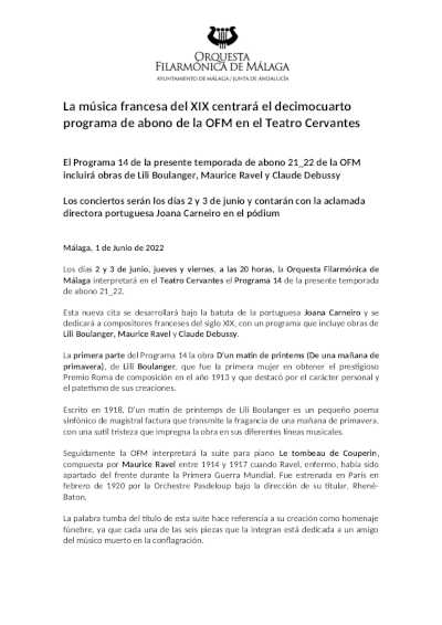 La música francesa del XIX centrará el decimocuarto programa de abono de la OFM en el Teatro Cervantes