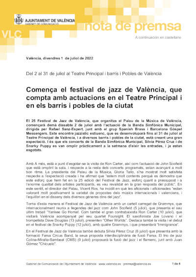 Empieza el festival de jazz de València, que cuenta con actuaciones en el Teatro Principal